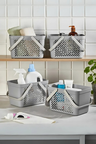 Hesaplı Kasa Multi-Purpose Basket with Double Handles, Inside Closet Organizer Basket, Gray