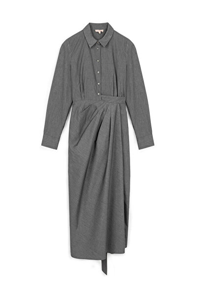 Machka Drapeli gömlek yaka elbise