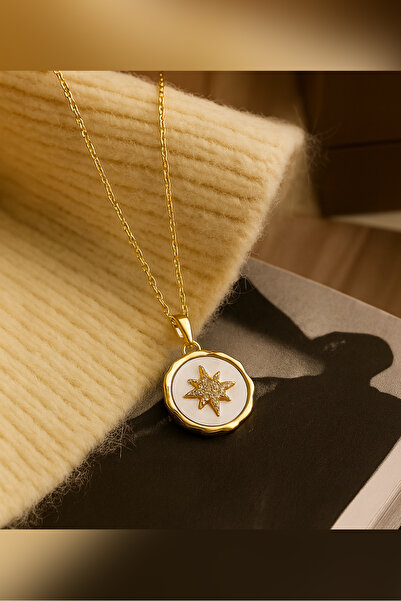 The Collection Polar Star Steel Necklace Tarnish Free Gold Zircon Stone Steel Necklace