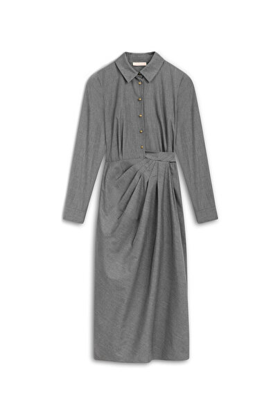 Machka Metal düğmeli drapeli elbise