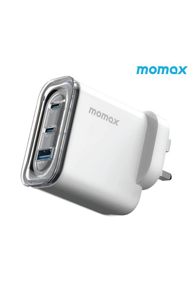 Momax Charge Flow Wall Charger with USB-C and USB Ports, 80W, White