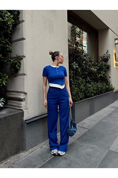 KAZAX Button Collar Saks Bottom Top Set S3943