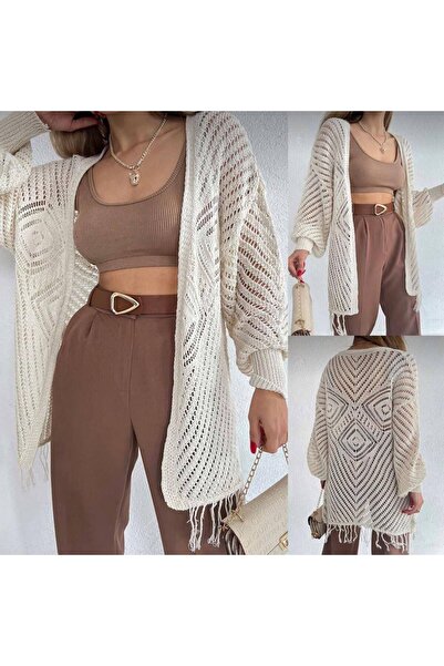 Genel Markalar Püskülü Kelebek Desenli Hırka