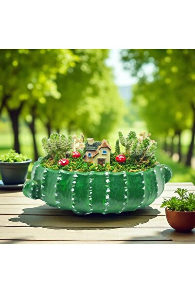 Hediyelik Çiçekler Kaktüs Desenli Dekoratif Saksı