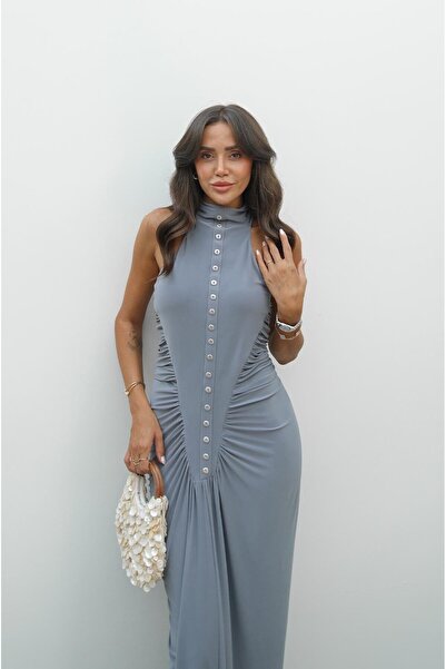 Havoş Gray Bagley Multi-Button Detailed Dress