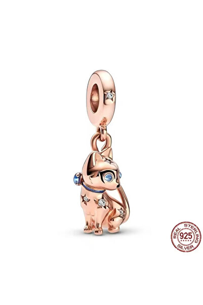 Hector&Co. Jewellery Gümüş Rose Mavi Taşlı Işıltılı Kedi Sallantılı Charm