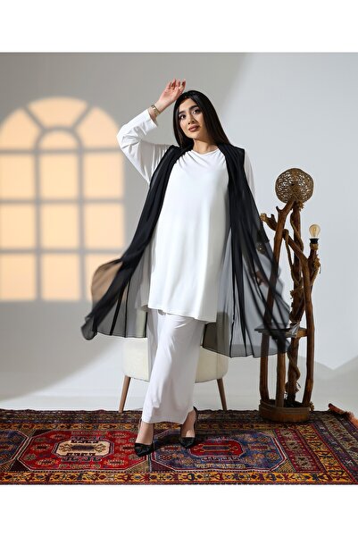 Fi'l Arz Fashion Shawl Collar Flowy Chiffon Vest