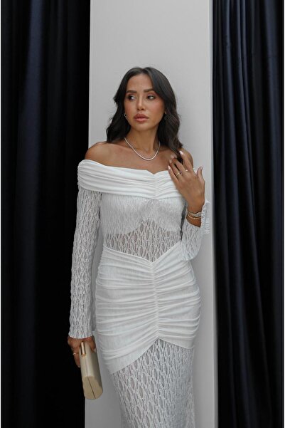 Havoş Bílé krajkové šaty s detaily a límečkem Madonna