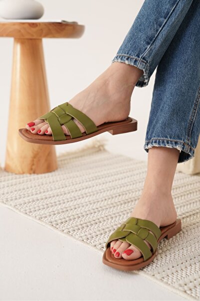 Zerenyus Παντόφλες Marlen Premium Khaki Green από γνήσιο δέρμα