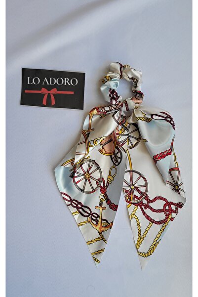 LO ADORO Scarf Rubber Buckle Satin Leopard Chain Detail Shawl Elastic Buckle Floral Hair Accessory Ponytail