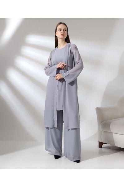 Fi'l Arz Fashion Stone Processing Chiffon Long Cardigan