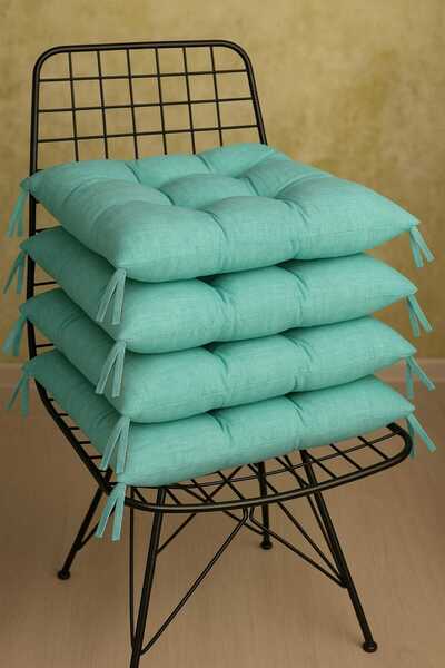 UMEL HOME Water Green Chair Cushion Button Stitching Detailed 40X40Cm Lace-Up 4 Pcs