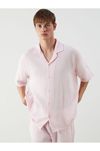 LC Waikiki Rmz Gi̇yi̇m Farkiyla Cuban Roba Collar Short Sleeve Muslin Men's S...