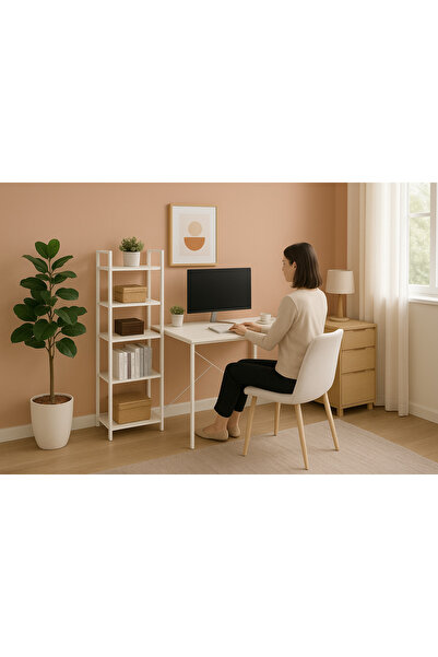 WANDOO Minimalist Modern Çalışma Masası ve Dekoratif Kitaplık Seti - Ofis Ev ...