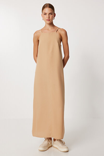 Lovelyİstanbul Καλοκαιρινό λινό φόρεμα με λουράκι LDZ0048 ΜΠΙΣΚΟΠΙ