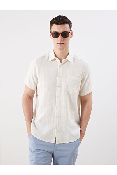 LC Waikiki Ανδρικό πουκάμισο με κοντό μανίκι της GiyÇık Store, σε εκρού χρώμα...