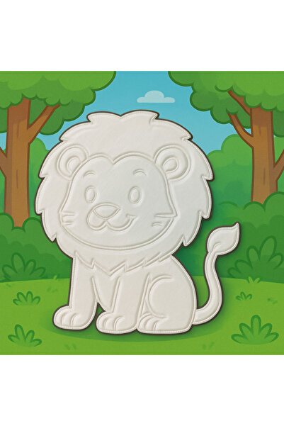 Nobrand Aslan Figür Boyama Seti – 4 Renk Boya + 1 Fırça | Çocuk Eğitici Hobi Plakası (12 cm)