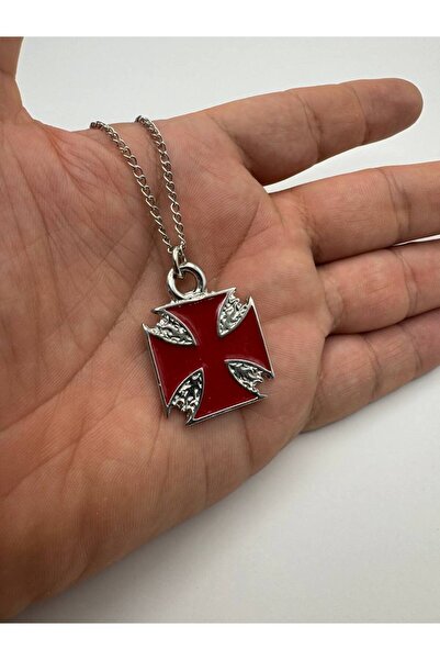 Yuchicly قلادة للرجال والنساء بتفاصيل مربعة حمراء وشكل صليب - معدنية أنيقة وق...