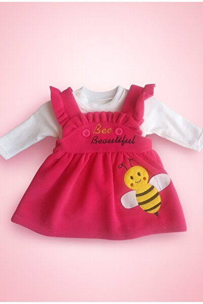 KIZ BEBEK FUŞYA POLAR ELBİSE BEYAZ BODY TAKIM