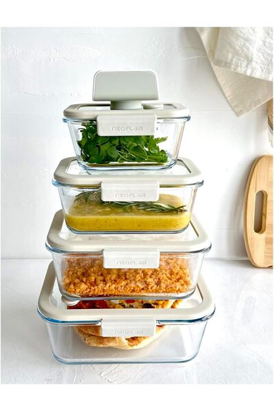 STOREMAX Sellbuyst Glace Vacuum Glass Storage Container Set Beige 5 Pieces Trendy 266450