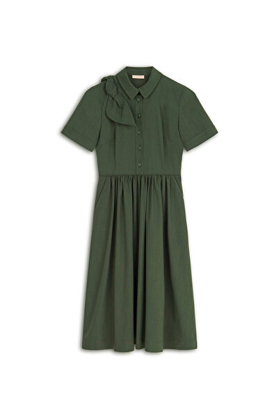 Machka Yün karışımlı fiyonklu elbise