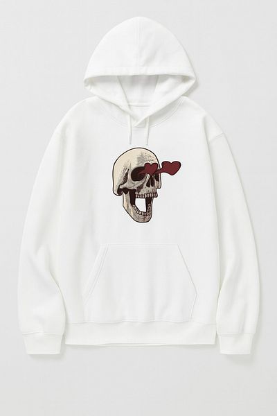 CLASSY.MODA Hooded Sweatshirt Large Size Oversize Unisex Skull Printed