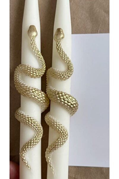 Yaratıcı sanatlar atölyesi 2 Adet Zarif Yılan Kabartmalı Renkli Şamdan Mumu D...