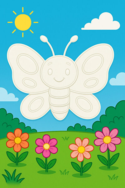 Nobrand Kelebek Figür Boyama Seti – 4 Renk Boya + 1 Fırça | Çocuk Eğitici Hobi Plakası (12 cm)