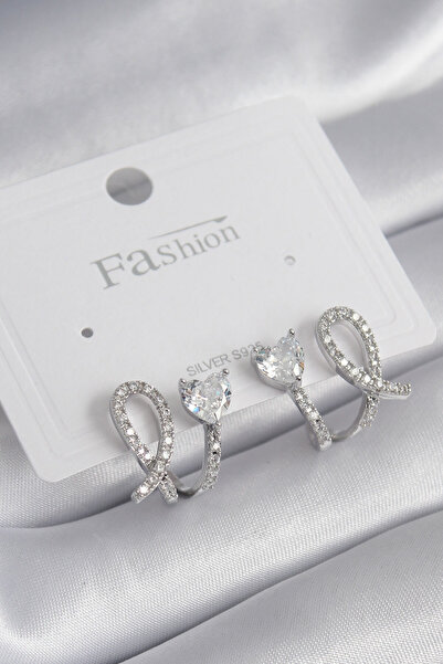 Clariss Brass Silver Color Heart Model Zircon Stone Women's Earrings