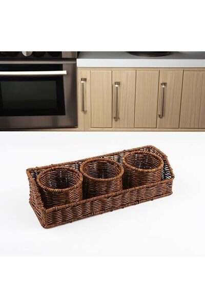 STOREMAX Sellbuyst Wicker Series 3-Piece Wicker Knitted Spoon Rest & Organizer Trendy 266450