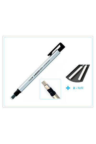 Tombow Mono Zero Yassı uçlu 2.5 Gümüş Kalem Silgi Ve 2'li Yedek Seti