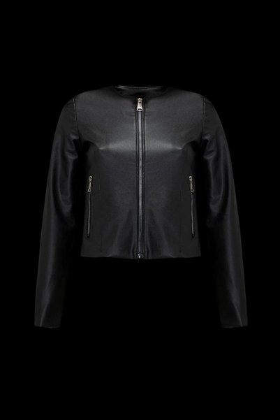 Jaglion New Season Plain Black Leather Jacket