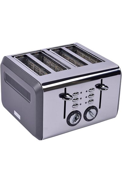 AC BOX Gem Titan Bright Silver Grey Four Slice Toaster Ac Box 861931
