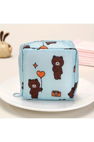 Hobi Kafe Cute Teddy Bear Figured Zippered Women's Pad Storage Bag - Wallet
