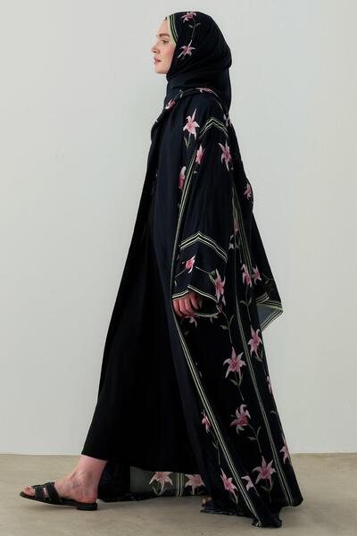carell Blooming Flush Abaya Black