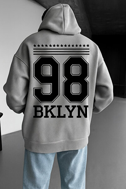 CLASSY.MODA 98 BKLYN Hanorac oversize unisex cu glugă imprimată – țesătură cu...