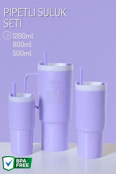 NY HOME 3 Size Straw Drinker Set Purple