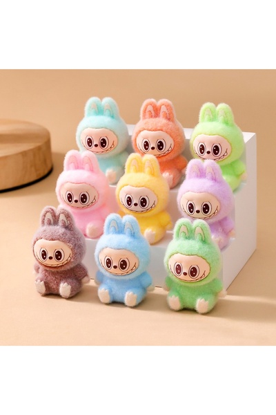 Choice4 9PCS Set 9PCS/Set 4cm Cartoon Labubu Series Mini Flocking Exquisite Cute Doll Gift Diy Pendant Acces