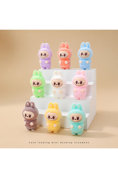 Choice3 9PCS Set C 9PCS/Set 4cm Cartoon Labubu Series Mini Flocking Exquisite Cute Doll Gift Diy Pendant Acc