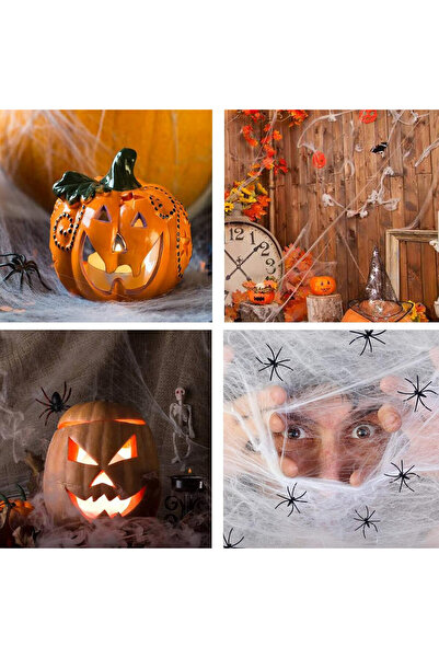 Yelyan Set of 2 spider webs with 6 artificial spiders for Halloween Yelyan, polyester/plastic, white/black