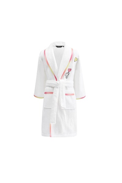 Soft Cotton Soft Baby Bathrobe - White with Pink Embroidery | Premium Cotton (L)