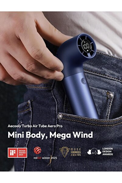 Aecooly Portable Handheld Fan, Turbo Mini Fan, 19000 RPM, 15H, 6 Speeds - Blue