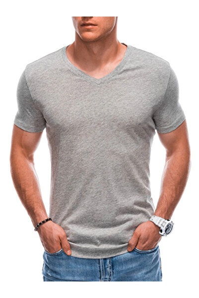 Edoti Tricou bărbătesc simplu cu decolteu în V EM-TSBS-0101 - gri melanj