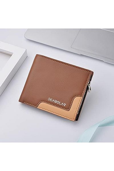 ETG Leather Wallet for Men, RFID Blocking, Multi-Card Wallet with Coin Zipper, Bi-Fold Wallet for Men, B