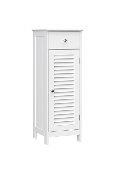 VASAGLE Dulap de baie pentru podea, din lemn cu sertar, ușă cu șipci, 32x30x87cm, alb