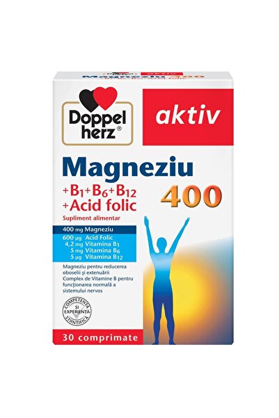 Doppelherz Magnesium 400 with Vitamin B1, B6, B12, and Folic Acid, 30 Tablets -