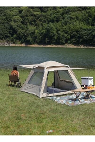 sharpdo Automatic Hydraulic Camping Tent for Hiking, Travel or Beach (Includes Moisture-Resistant Mat), Beig