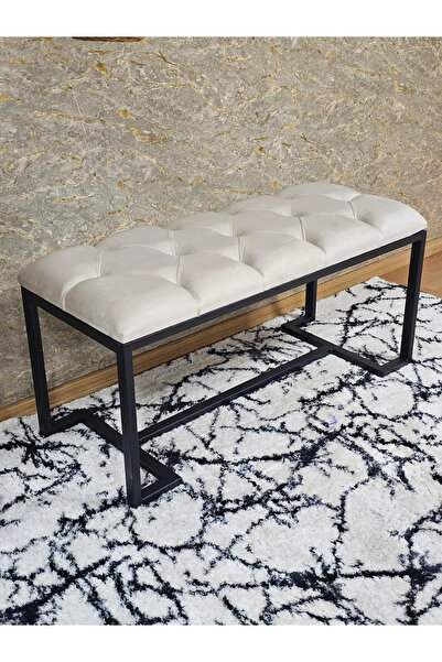 ZAFİR Siyah Boyalı - L - Ayaklı 100 cm x 38 cm Oturak - Bench - Makyaj Taburesi - Makyaj Oturak