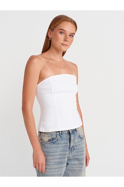 Dilvin 50880 Strapless Peplum Top-Ecru