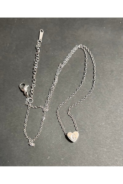 juleeco Mini Kalpli C Harfi Silver Çelik Kolye (0,5cm kalp)